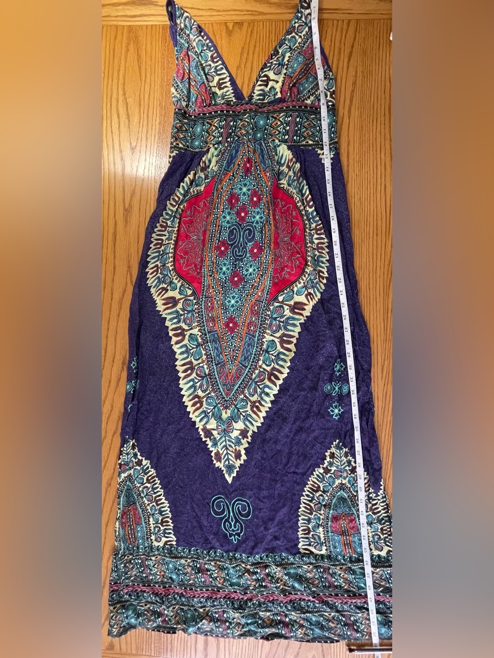 Bohemian V-Neck Maxi Dress in Purple Magenta Teal - Picture 4 of 14
